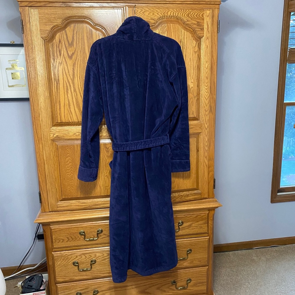 Polo Ralph Lauren VTG Robe Navy Red Fleece Lined Shawl Collar Belted Men OS - Picture 2 of 13